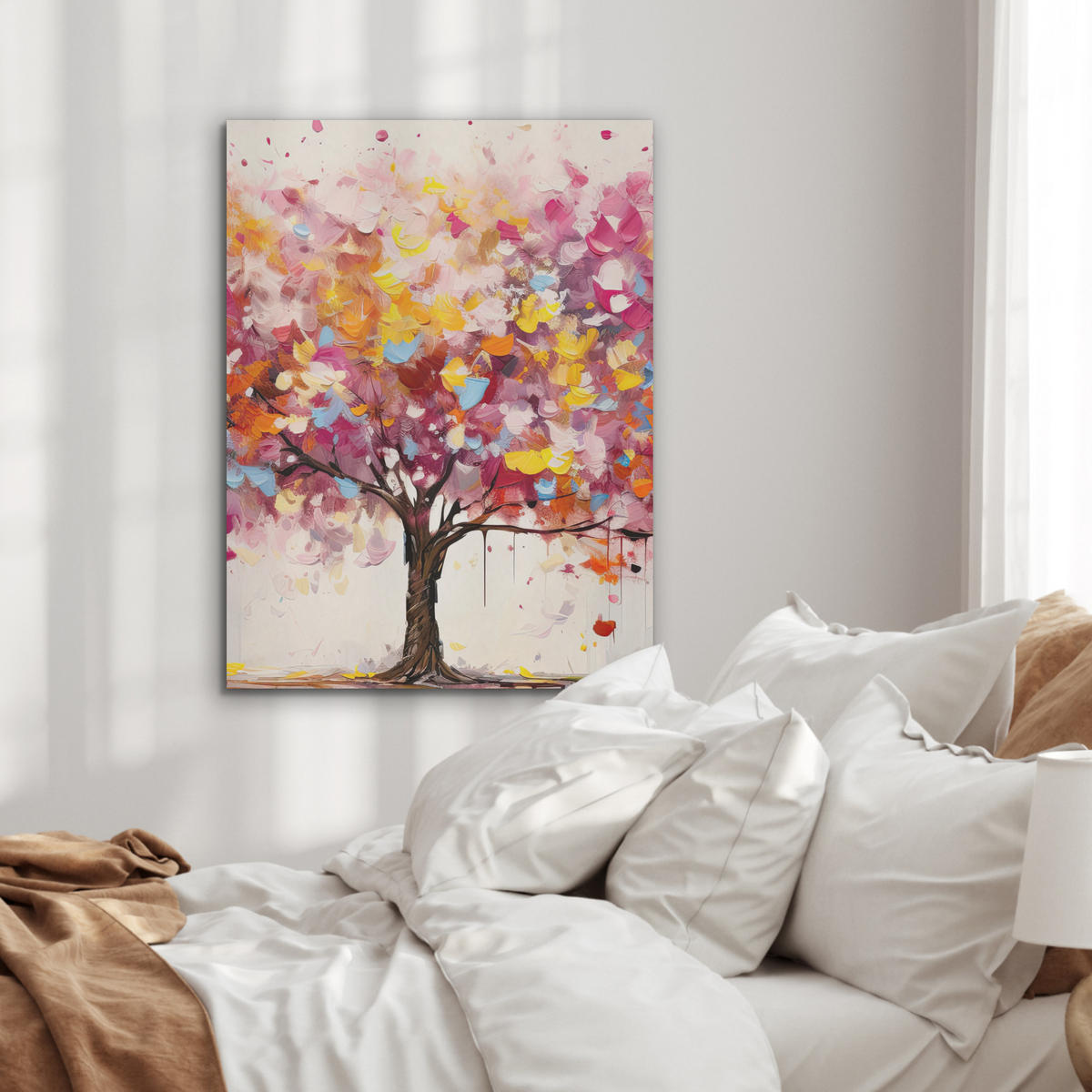 AKUSTIKPANEEL Aquarell - Baum - Kunst - Abstrakt 60x80 cm - Multicolor, Textil (60/0.9/80cm) - MuchoWow