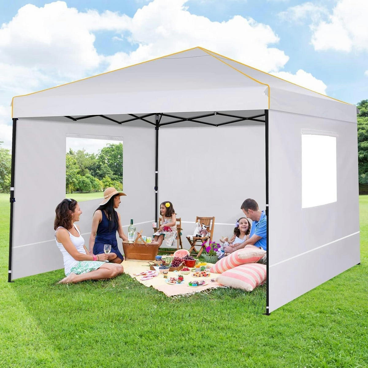 PAVILLON 3x3m Weiß Wasserdicht UV 50+ mit 4 Seitenteilen - Weiß, Textil (300/248.9/300cm)
