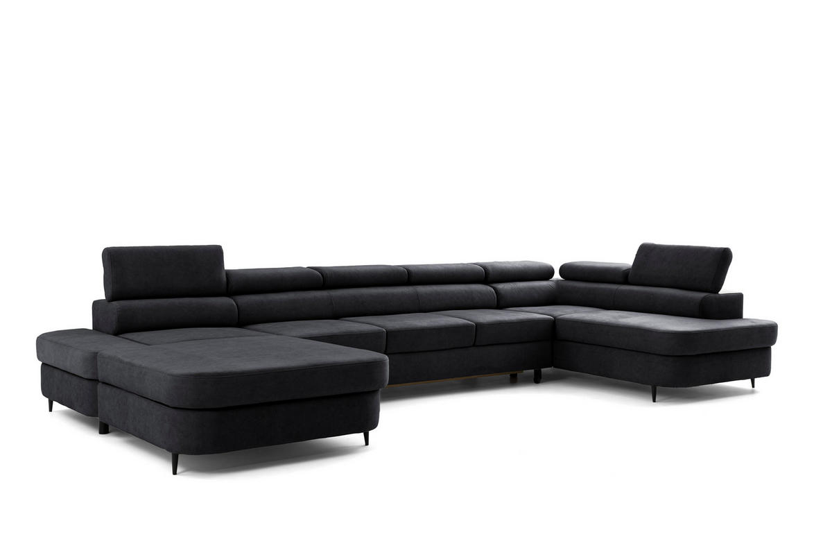 ECKSOFA U-Form PRIAM MAXI U Rechts mit Schlaffunktion 125x317 Velours Dunkelgrau - Dunkelgrau/Schwarz, Holz/Textil (400/91/203cm) - Muffo