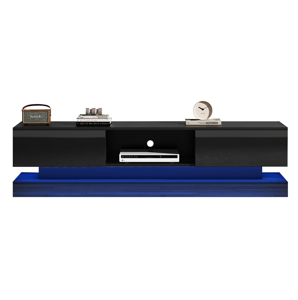 TV-LOWBOARD 160/35/40,5 cm mit 2 Schubladen und LED-Beleuchtung - Schwarz, Holzwerkstoff (160/40.5/35cm) - BEAOK