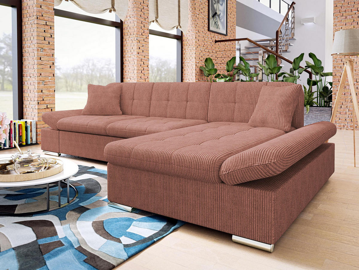 ECKSOFA Malwi Cord, Seite: Rechts - Dunkelrosa, Holz/Textil (278/161cm) - MIRJAN24