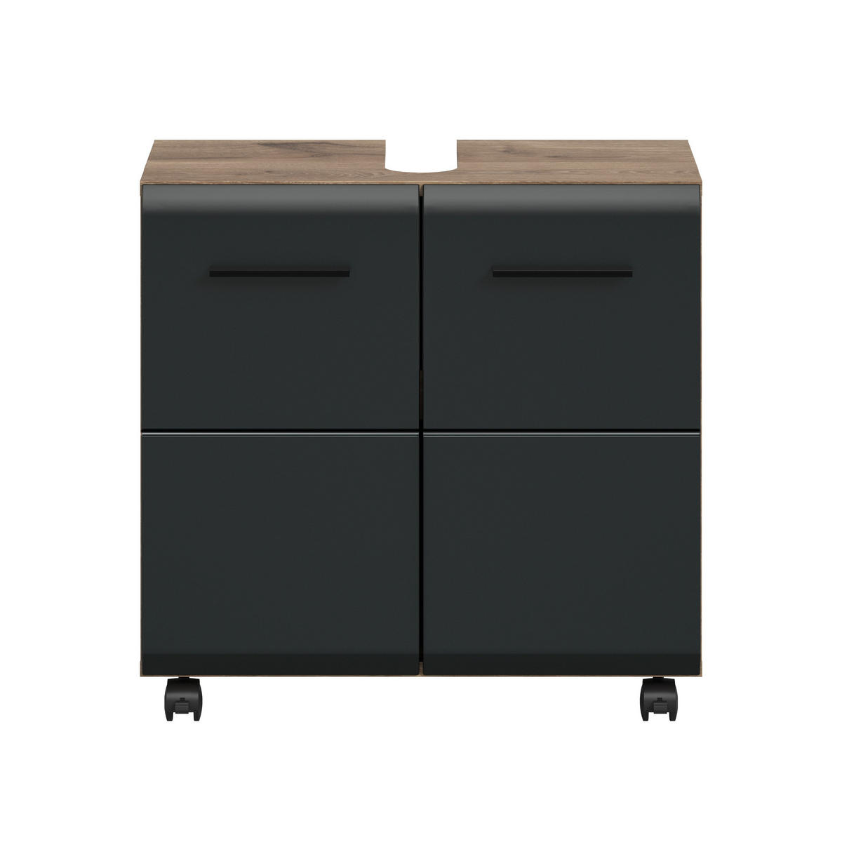 WASCHBECKENUNTERSCHRANK AUF ROLLEN Ice schwarz matt 60/30/58 cm - Braun, Holzwerkstoff (60/58/30cm) - Xonox
