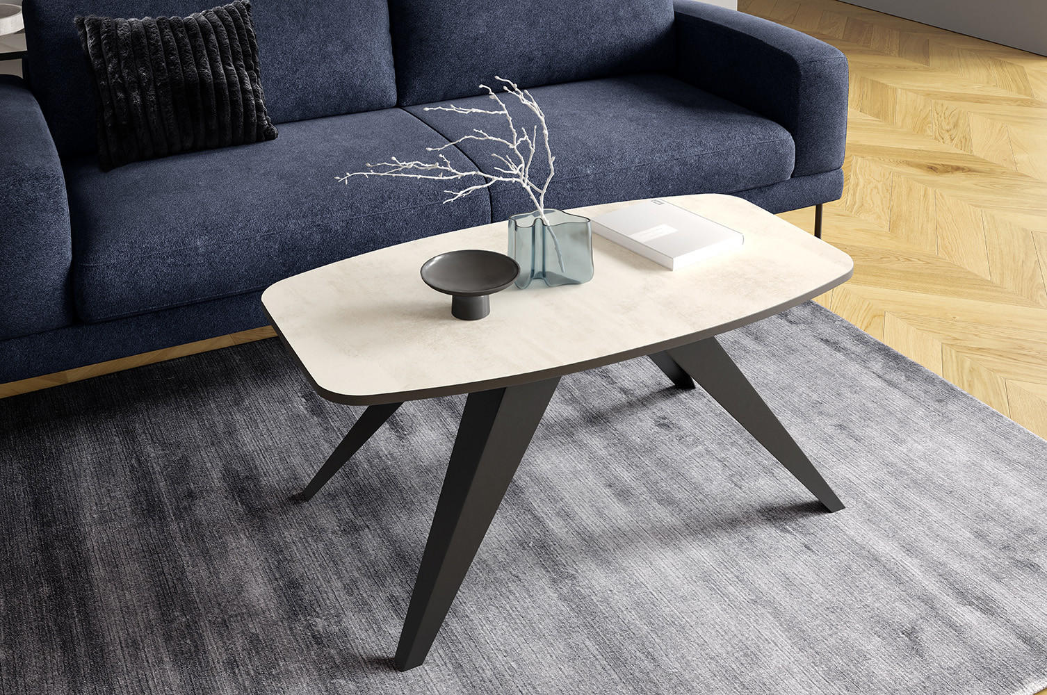 COUCHTISCH Luna Chromix Weiß / Schwarz 120 / 60 / 48cm - Ecru/Schwarz, Holz/Holzwerkstoff (60/120/48cm) - Feldmann-Wohnen