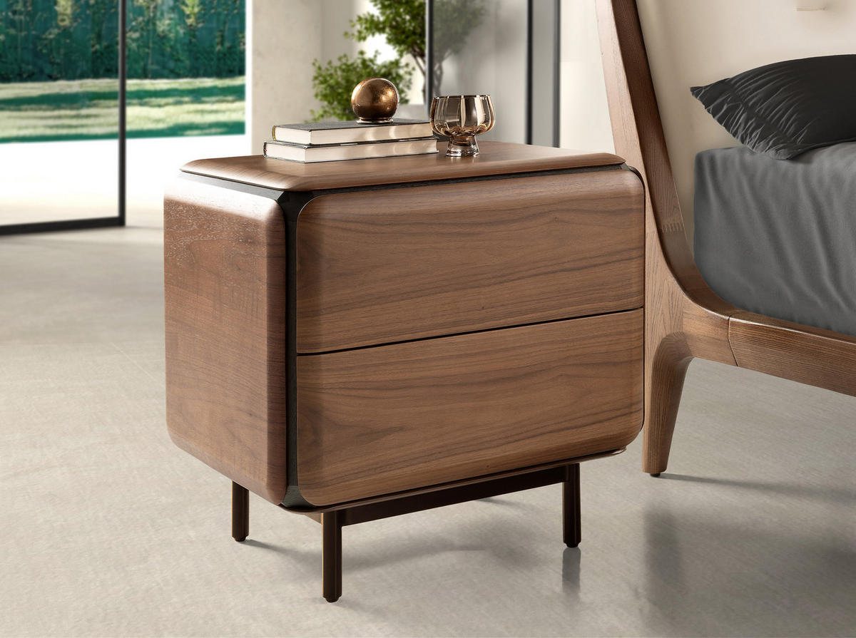 NACHTSCHRANK aus Nussbaum, Wenge und Metallstahl 59/47/56 cm - Walnussfarben/Schwarz, Holz/Holzwerkstoff (59/56/47cm) - ANGEL CERDA