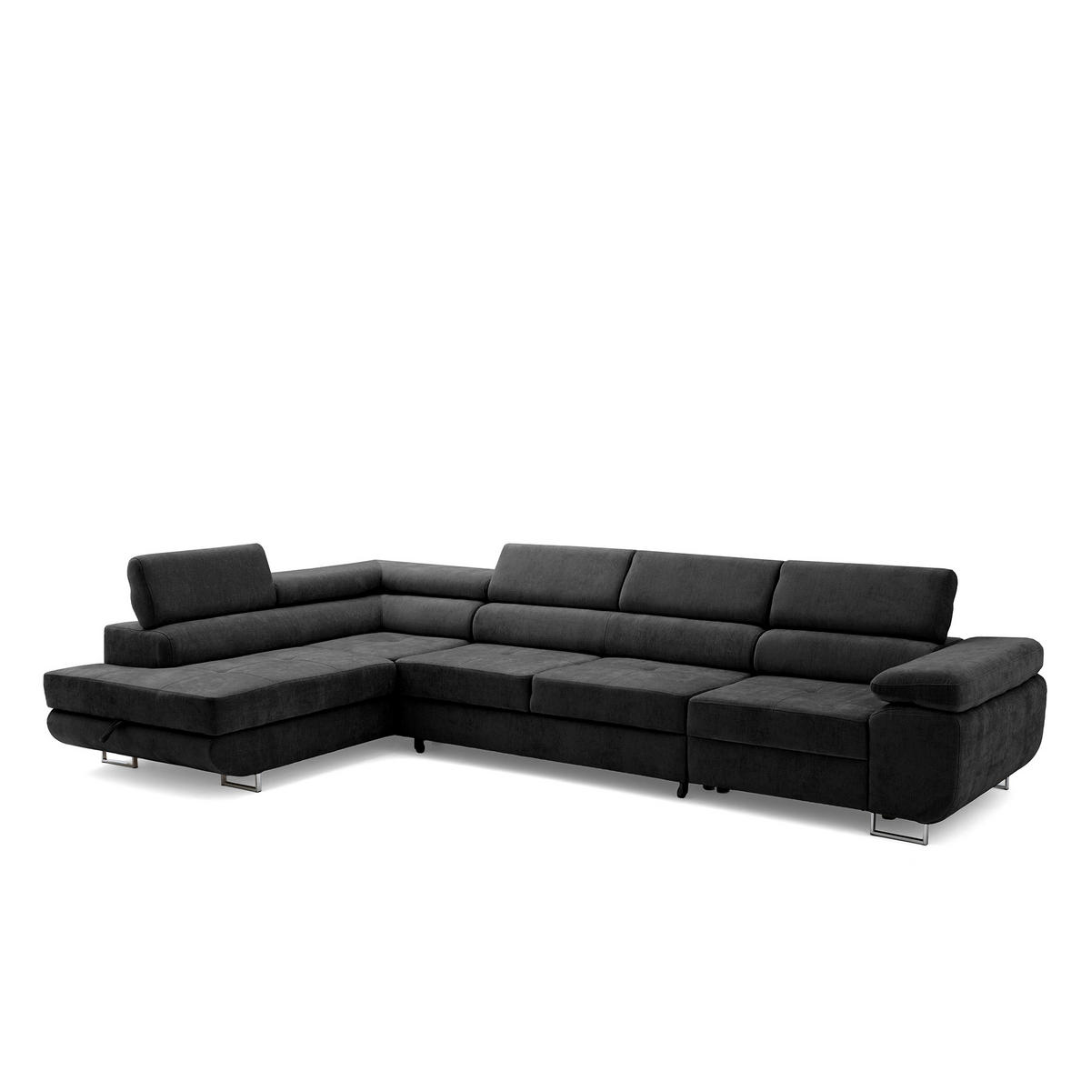 ECKSOFA WILD MAXI L Links mit Schlaffunktion 125x195 Chenille Schwarz - Chromfarben/Schwarz, Holz/Textil (350/203cm) - Muffo