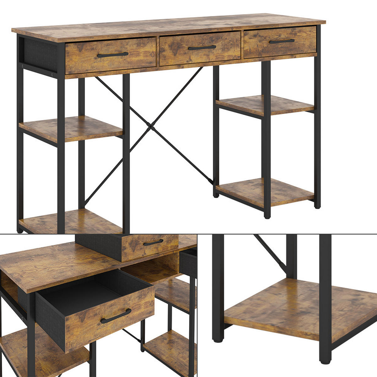 SCHREIBTISCH Chino Eiche rustikal 120 x 40 cm mit 3 Schubladen - Wildeiche, Holzwerkstoff (40/120/78cm) - Vicco