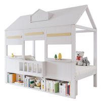 HOCHBETT 90/200 cm in Weiß mit Bücherregal und hausförmigem Design - Weiß, Holz (90/200cm) - Flora Grace