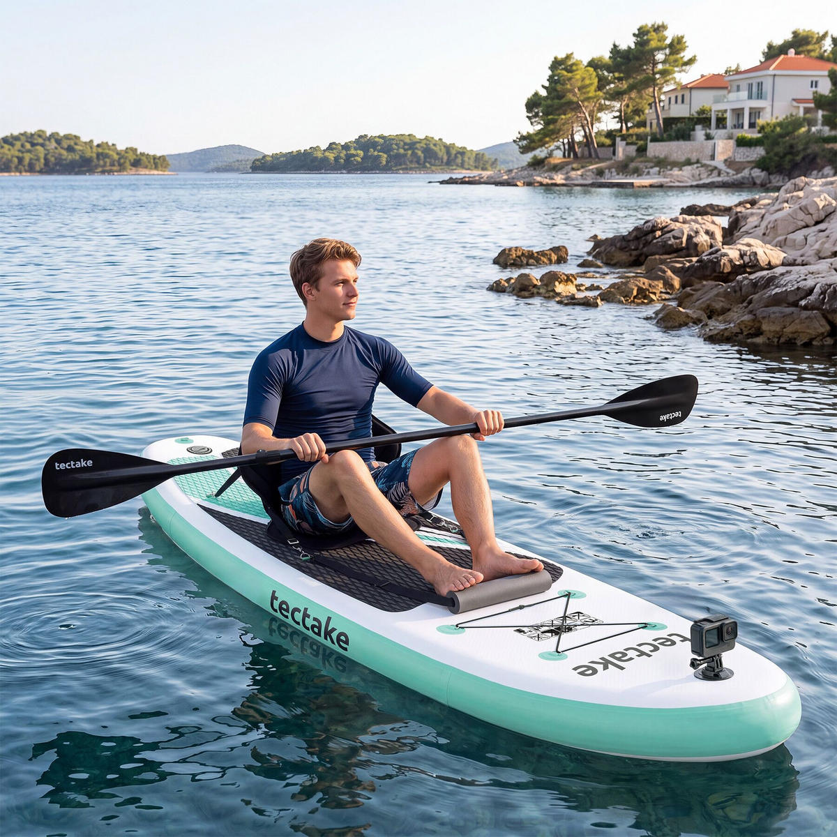 STAND-UP PADDLE BOARD Zenon, Belastbarkeit 200 kg, inklusive Kajak-Sitz, weiß/türkis - Weiß, Kunststoff (288/77/0.23cm) - tectake