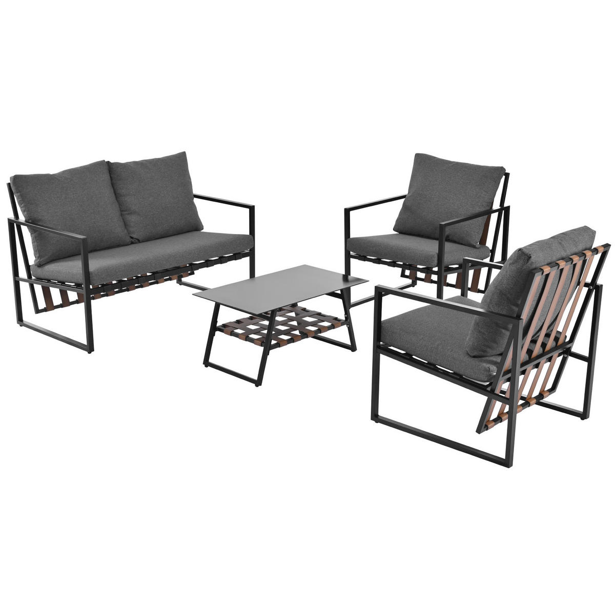 GARTENLOUNGE 114/57/80 cm schwarz aus PVC mit Couchtisch und Kissen - Schwarz, Kunststoff - OKWISH