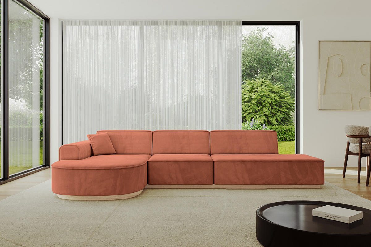 ECKSOFA Ottomane Links ARRIO-L2 - 328x171x83 cm Apricot - Koralle, Holzwerkstoff/Textil (328/171cm) - ALTDECOR