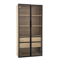 HOCHSCHRANK,BADEZIMMERSCHRANK mit LED Beleuchtung,Schubladen und Glastür - Naturfarben, Holz (74/155/36cm) - PARAFTA HOME