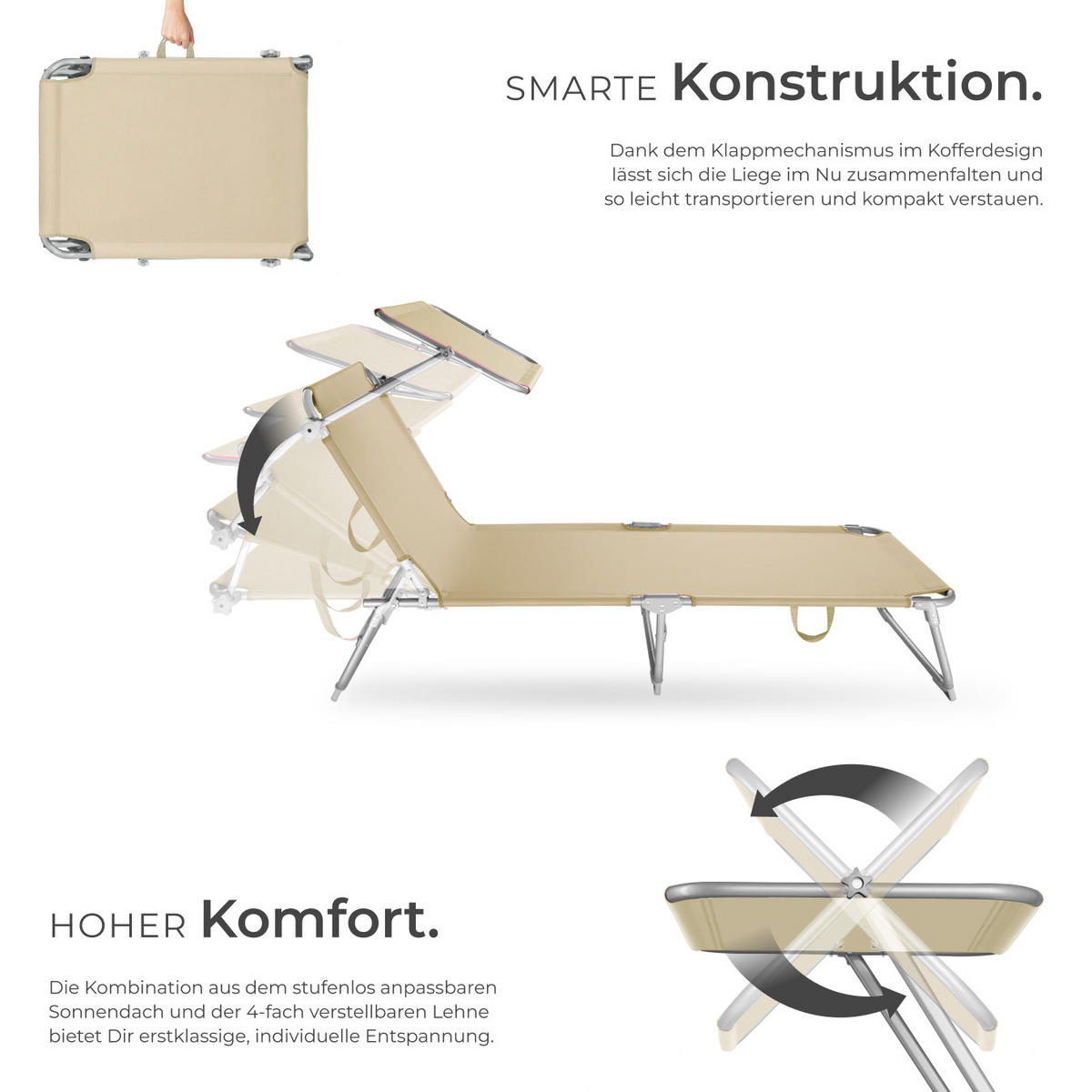 GARTENLIEGE 2er Set, 190 x 68 x 28 cm,beige - Beige, Kunststoff (68/28/190cm) - tectake