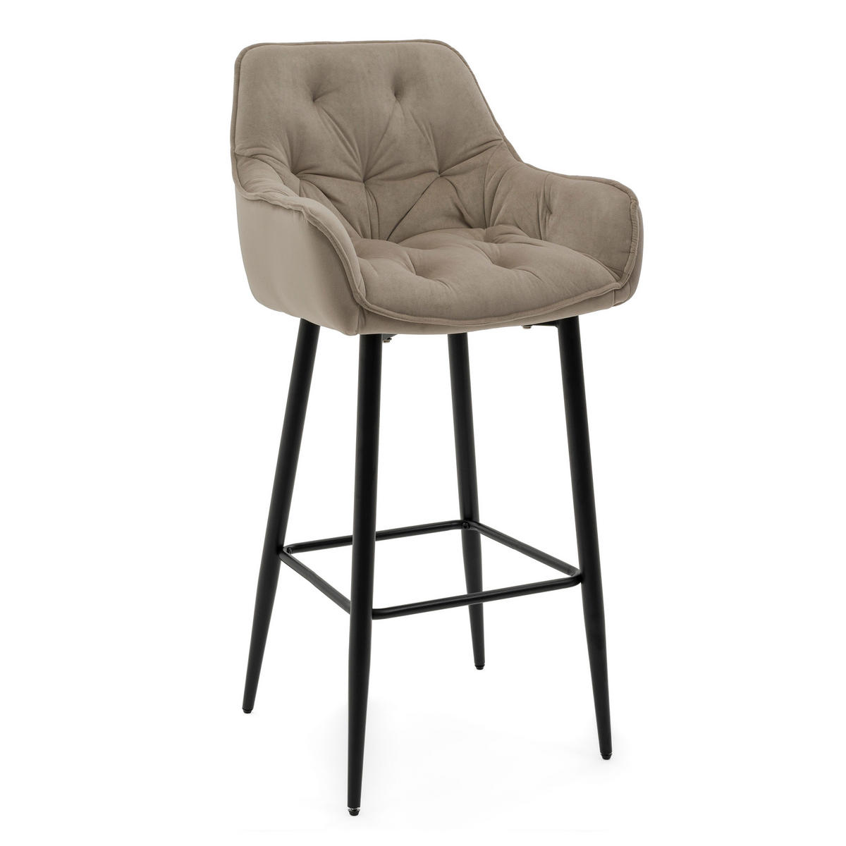 BARHOCKER SIENA gepolstert mit Steppung - dunkelbeige - Samt Velours - Hellbraun/Schwarz, Metall (53/107/52cm) - NEW HOME