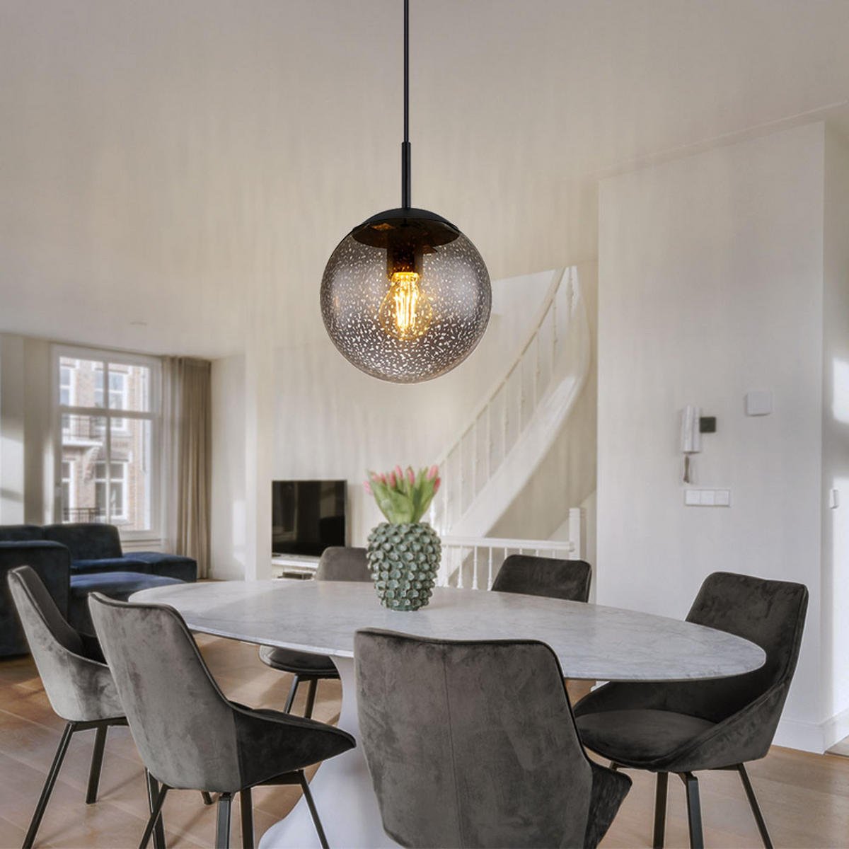 LED HÄNGELEUCHTE Rauchglas Schwarz - Schwarz, Glas (20/20/120cm) - Globo Lighting