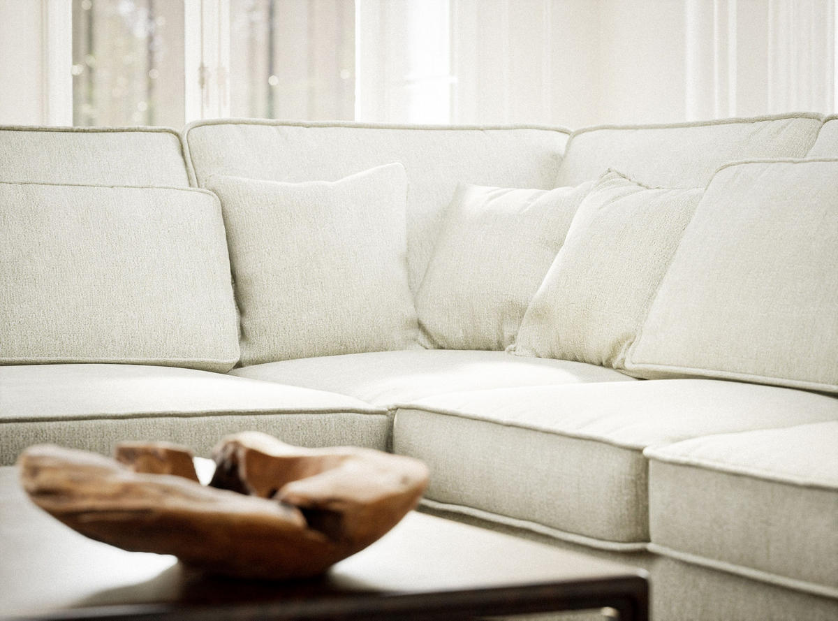 ECKSOFA Kirou Creme Chenille-Stoff - Links Seite - Creme/Schwarz, Holz/Holzwerkstoff (225/311cm) - Maison de Reve