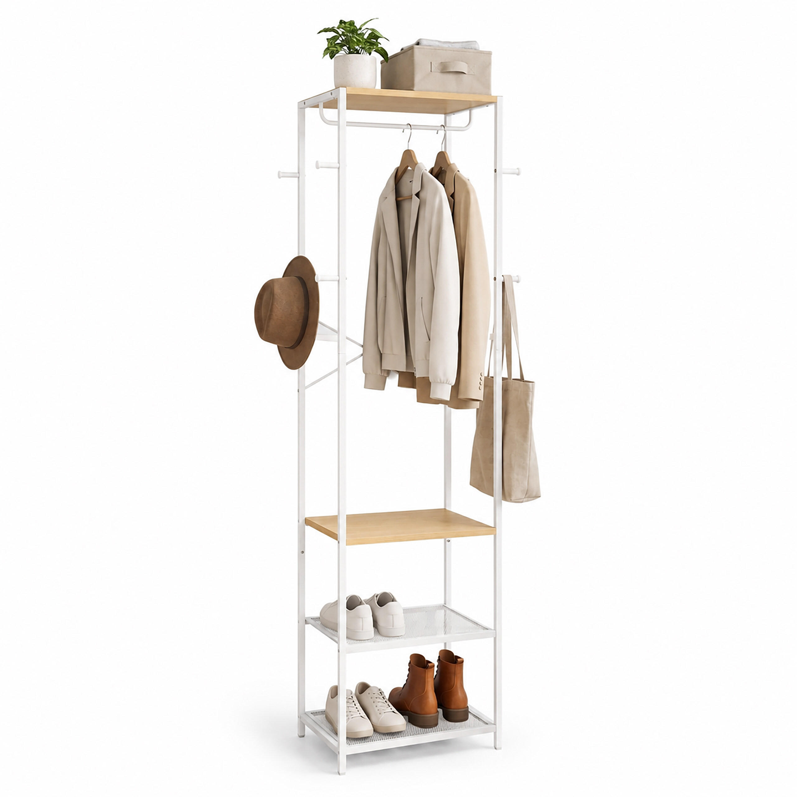 GARDEROBENSTÄNDER Holzoptik Weiß Kleiderstange 181x40x28 cm - Weiß, Holzwerkstoff/Metall (40/181/28cm) - Relaxdays