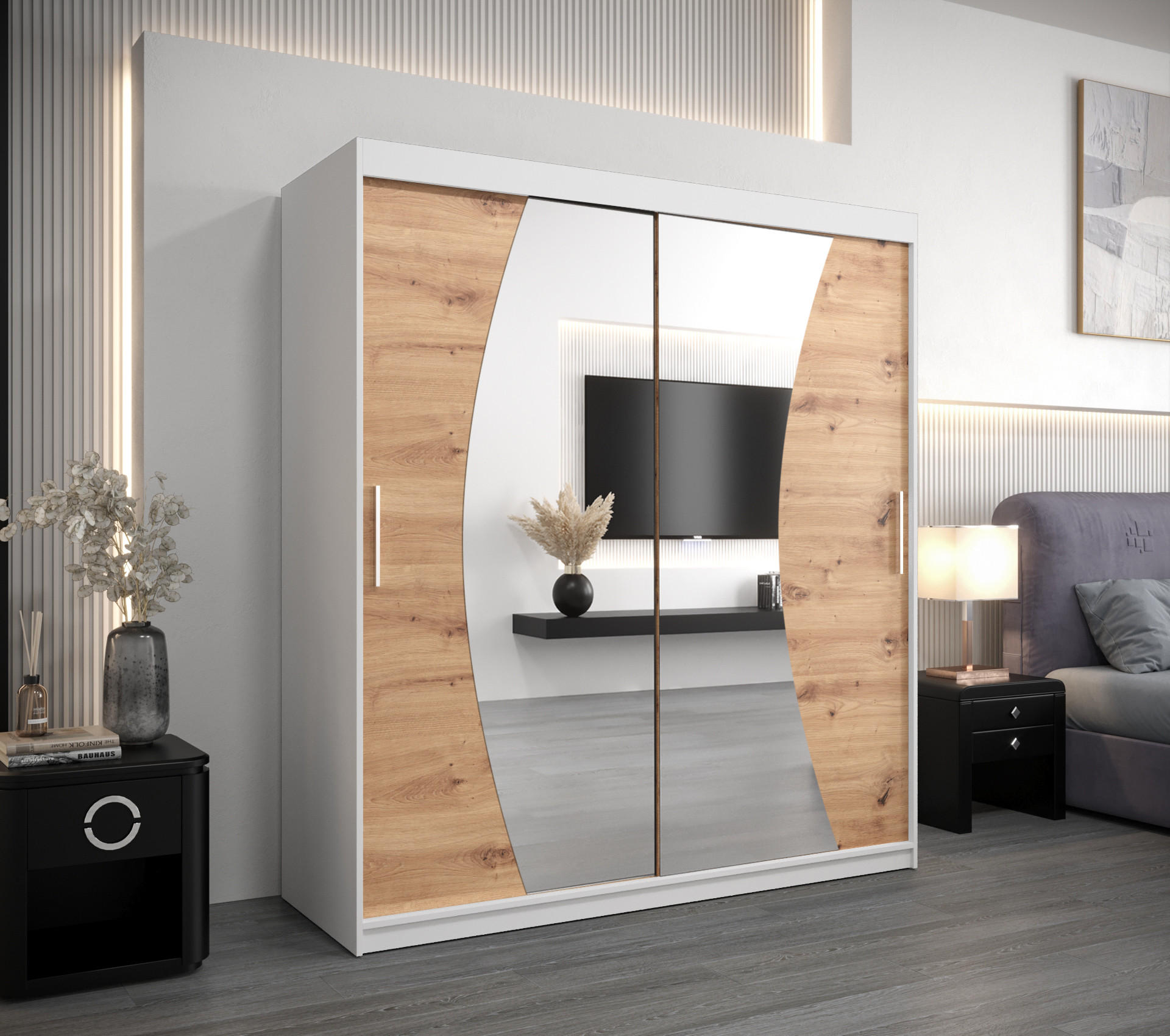 SCHWEBETÜRENSCHRANK 200/180/62 2-türig - Silberfarben/Eiche Artisan, Holz/Kunststoff (180/200/62cm) - Abiks Möbel