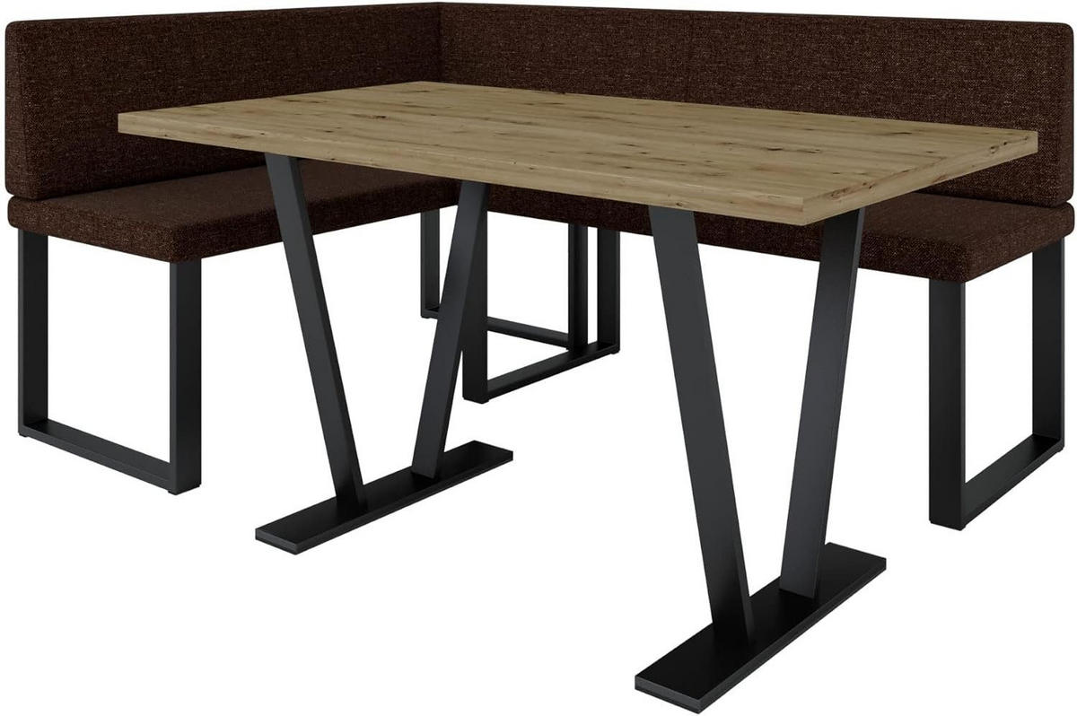 ECKBANKGRUPPE Alina - INARI-Stoff - 142 x 196 cm - Links - Braun - Braun, Textil/Metall (196/87/142cm) - AN-Moebel 4u