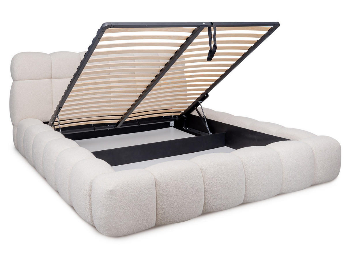 POLSTERBETT Mira XL Hellbeige 180/200 cm Boucle mit Bettkasten - Beige, Textil/Metall (180/200cm) - wonello