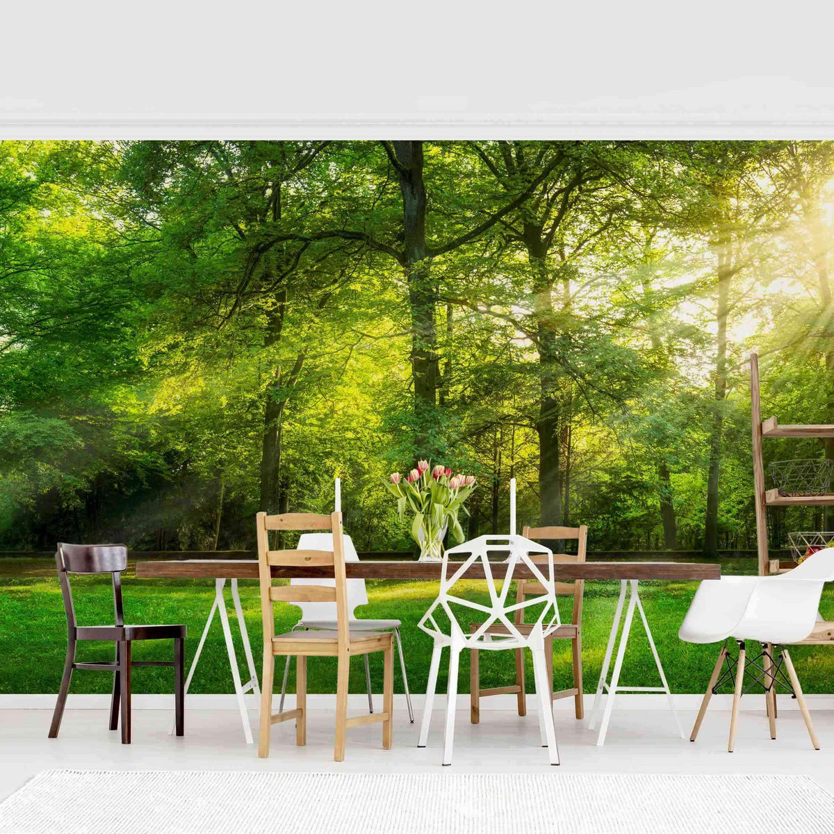 FOTOTAPETE Spaziergang im Wald 432/290 cm - Grün, Papier (432/290cm) - Bilderwelten