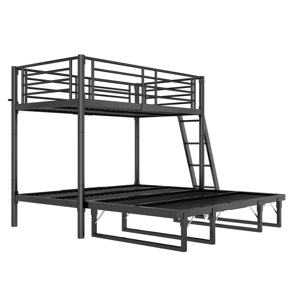 ETAGENBETT 90/200 cm mit Ausziehbett, DE-41598, in Schwarz - Schwarz, Metall (90/200cm) - ComfortXL