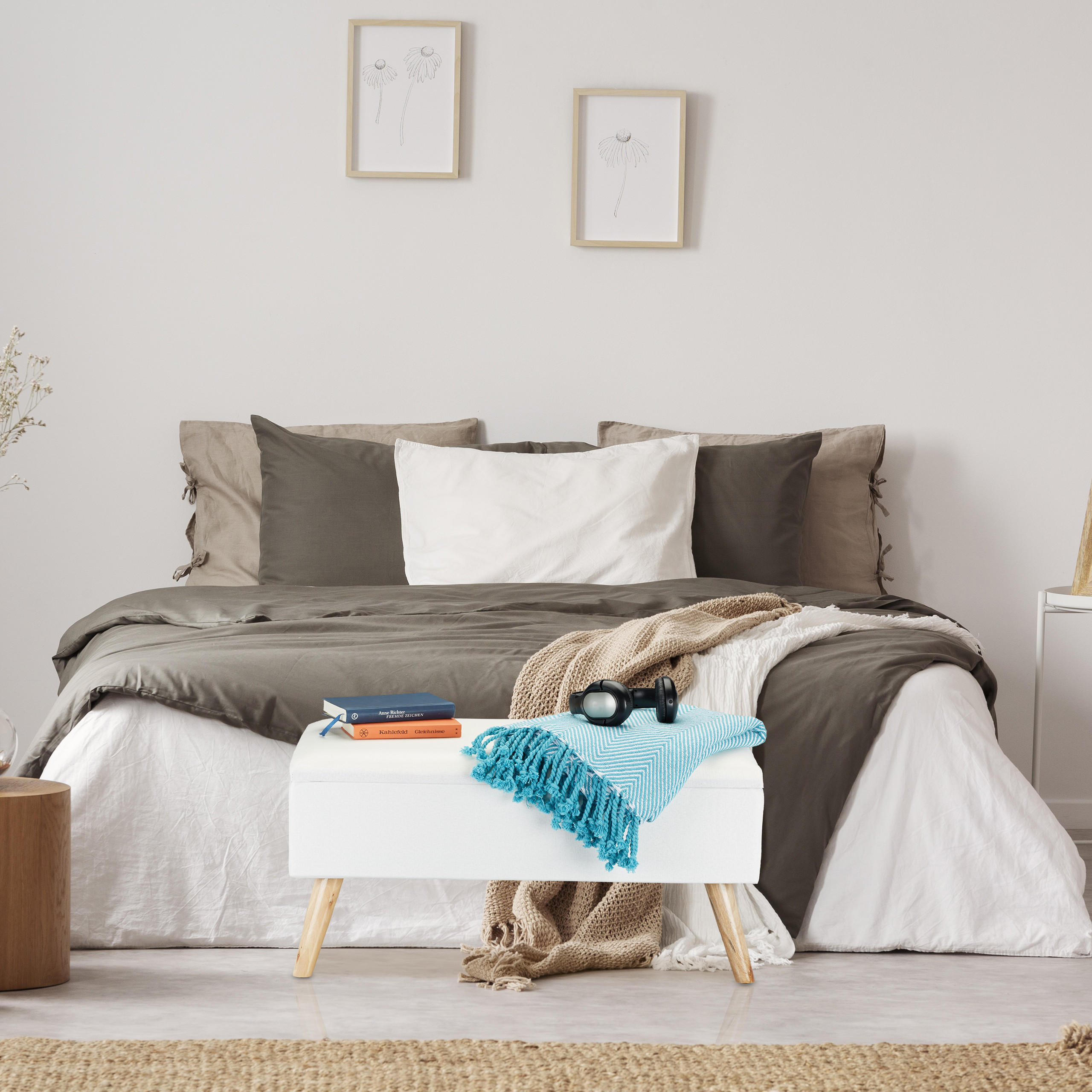 SITZBANK - Weiß, Holz/Holzwerkstoff (79.5/39.5/39.5cm) - Relaxdays