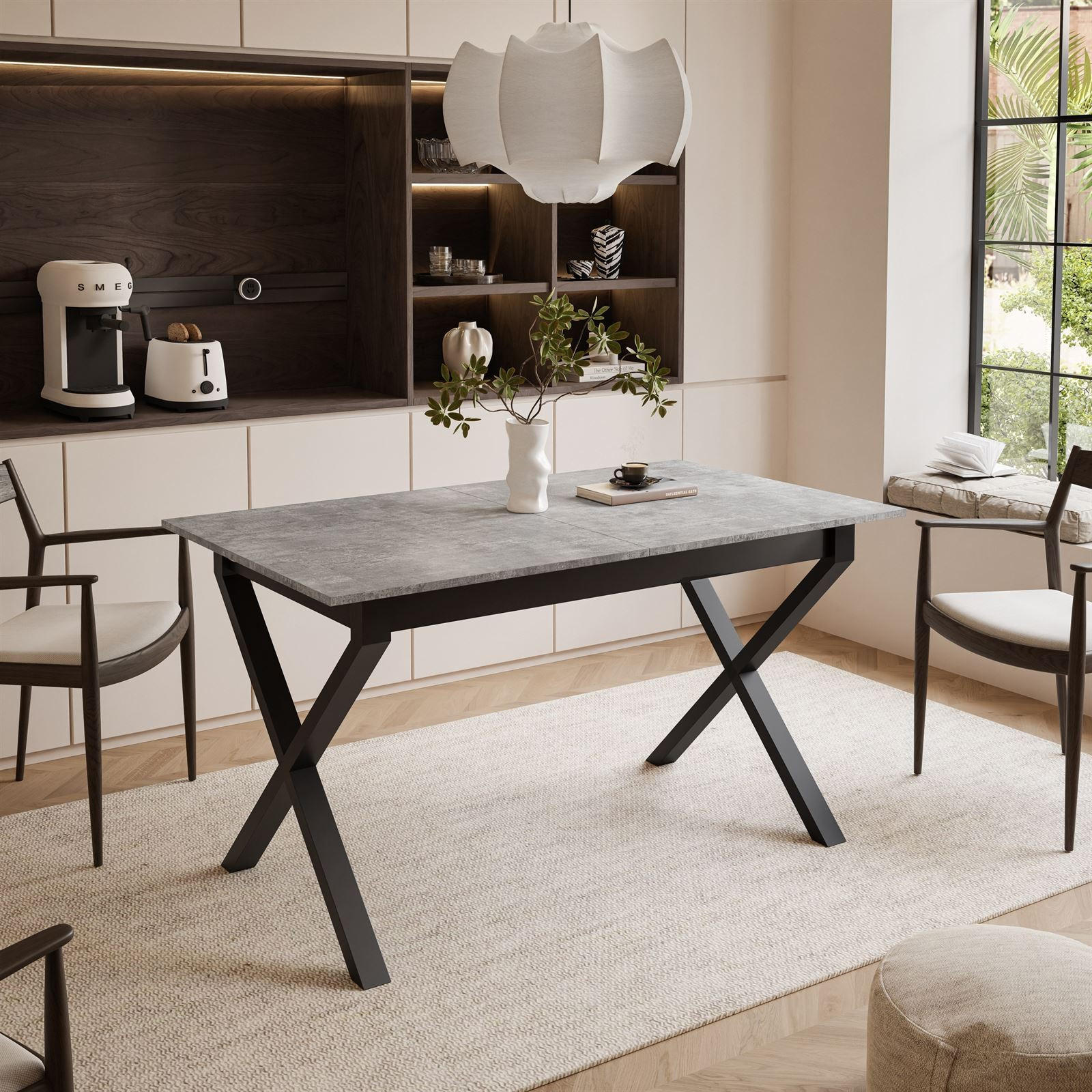 ESSTISCH ARTON II ausziehbarer Tisch 140-195 cm für 6-8 Personen - Schwarz/Grau, Holzwerkstoff/Metall (140/80/77cm) - Lookway
