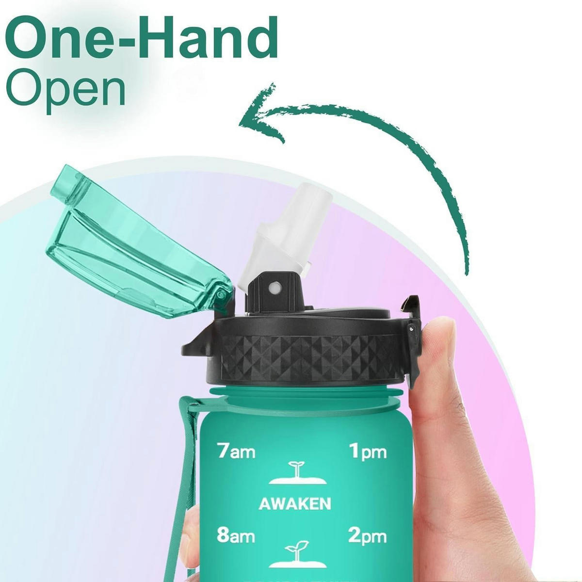 TRINKFLASCHE 500 ml BPA-frei mit Strohhalm und Trageriemen Grün Lila - Multicolor, Kunststoff (6.5/23.5cm)