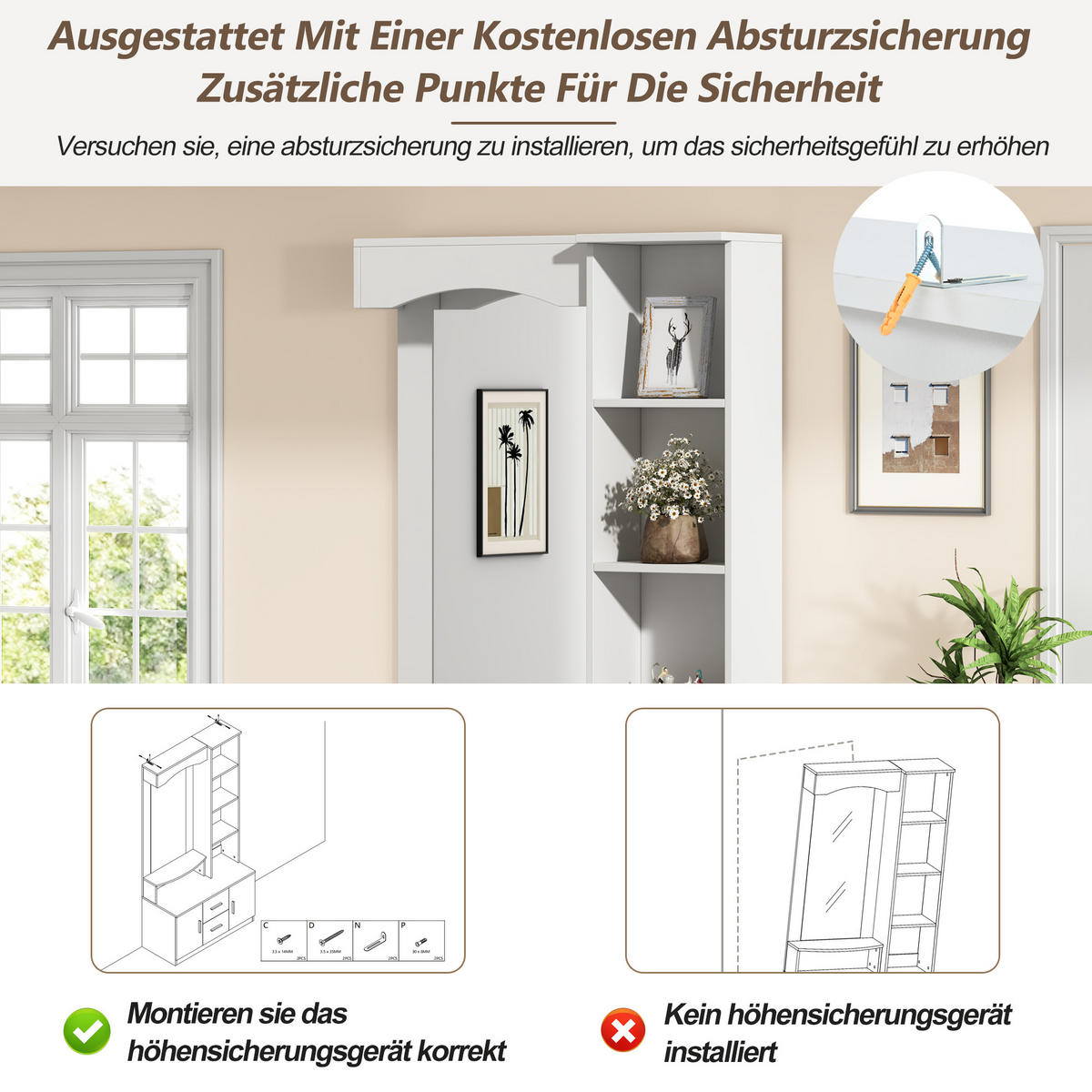 DIELENGARDEROBE mit Spiegel 90/40/180 cm in Weiß mit Schuhschrank und 2 Schubladen - Weiß, Holzwerkstoff (90/180/40cm) - BEAOK