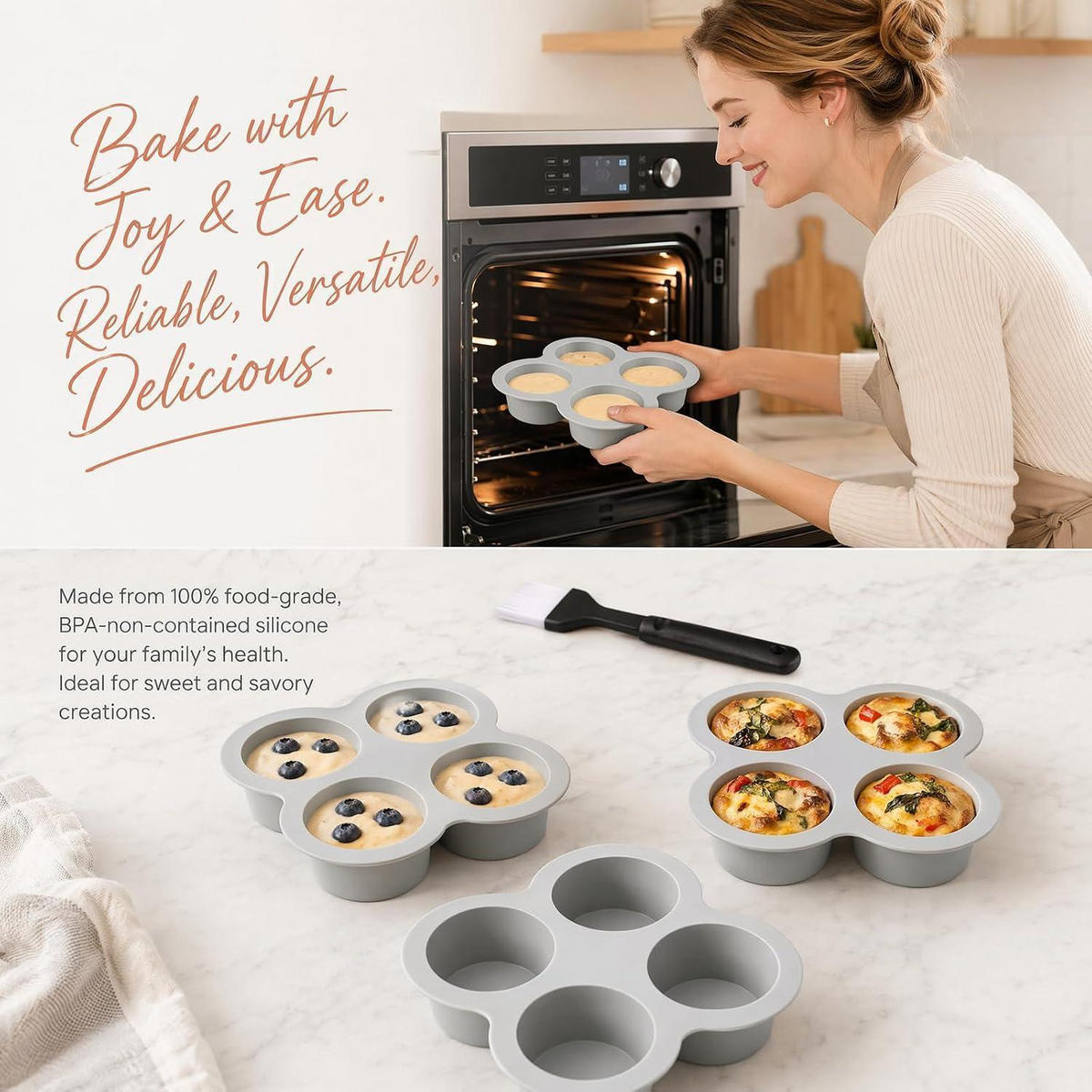 MUFFINFORM 2-teiliges Set mit Backpinsel Grau - Grau, Kunststoff (14/3/14cm)