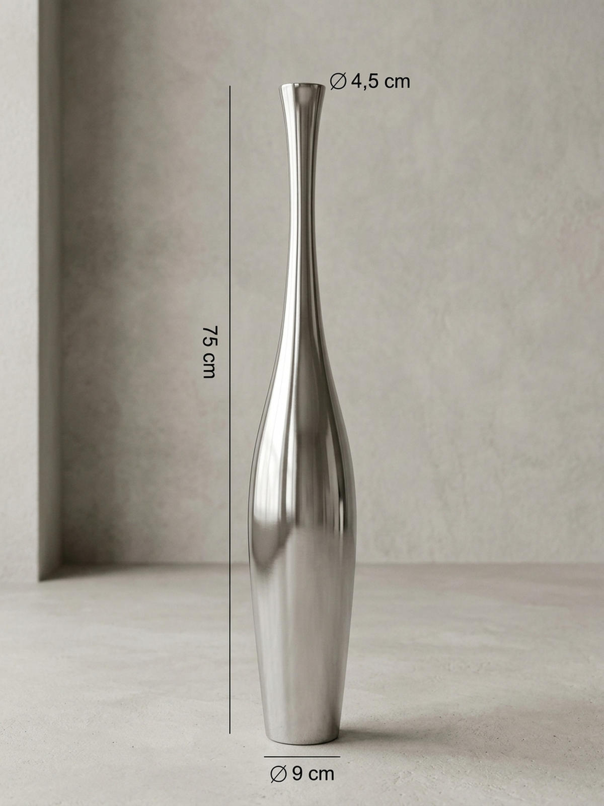 VASE Aluminium Modern Stil 100 cm hoch Silber handgefertigt - Silberfarben, Metall (75cm) - KADIMA DESIGN