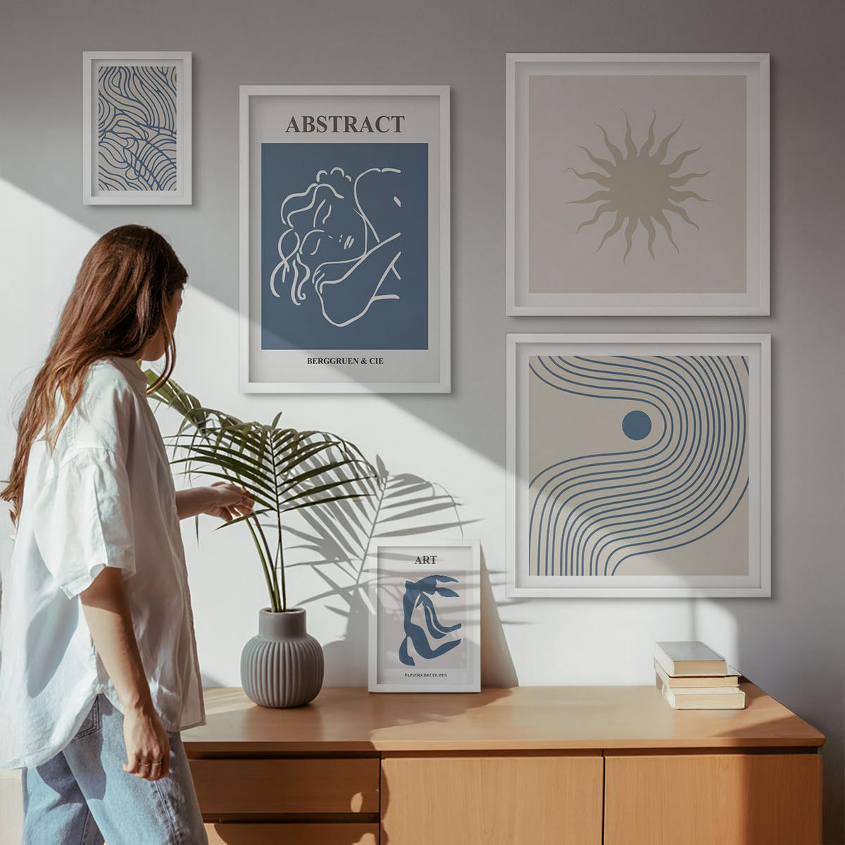WANDBILDER 5er-Set - 50x50 cm & 20x30 cm & 40x60 cm Weißer Rahmen - Matisses stilvolle abstrakte Muster - Weiß, Kunststoff (40/60cm) - ArtPrintCave