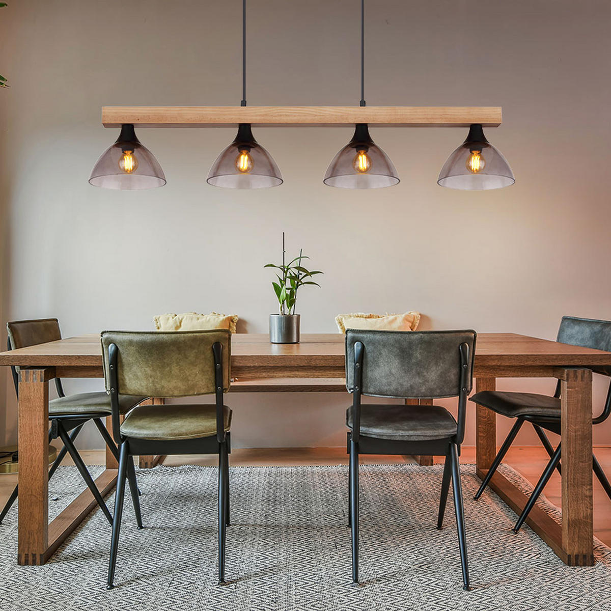 LED TISCHLEUCHTE Lindi Braun Holz Glas - Braun, Holz (96/17/150cm) - Globo Lighting