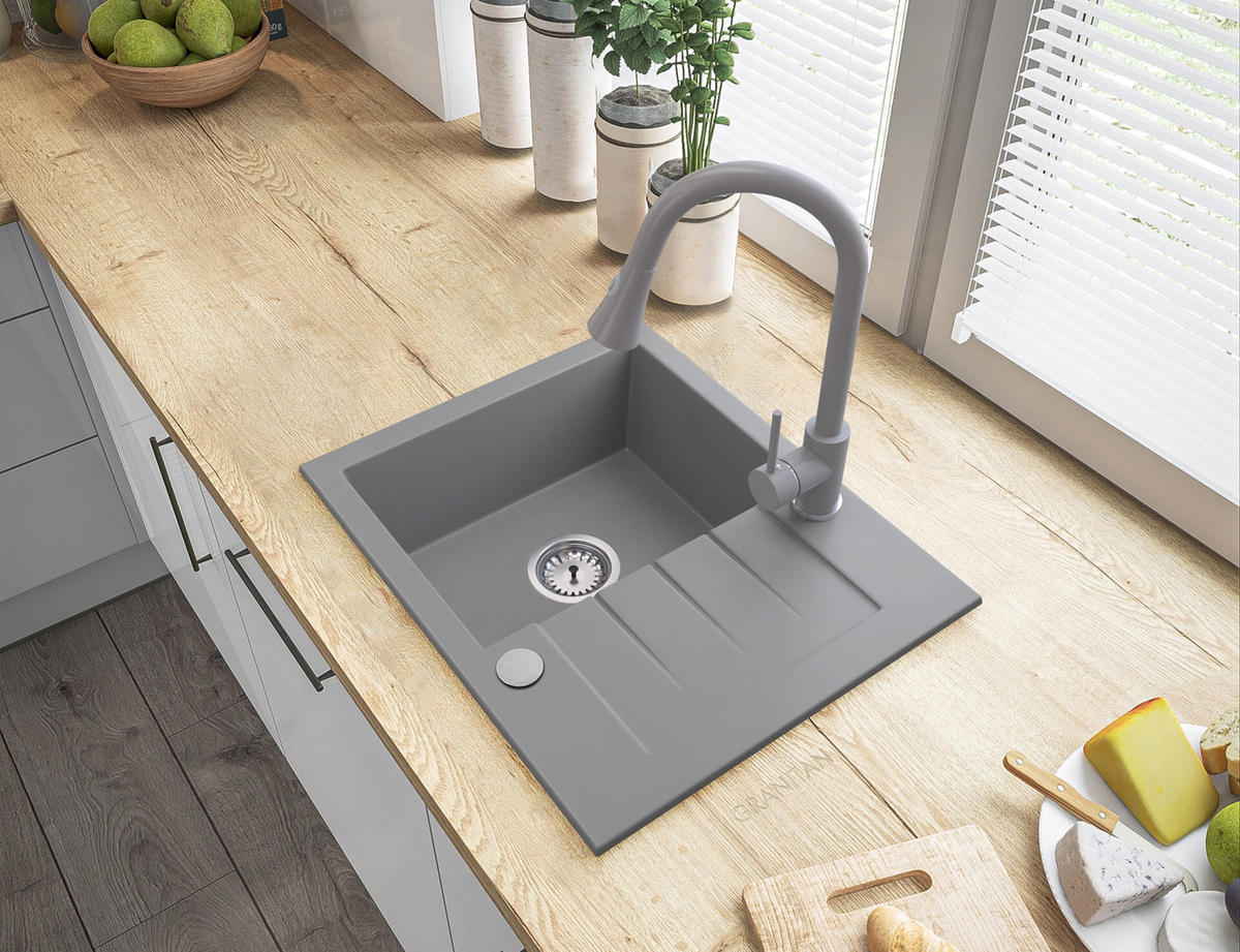 GRANITSPÜLE Tinos mit Siphon - Grau, Kunststoff/Stein (47/16/57cm) - Granitan