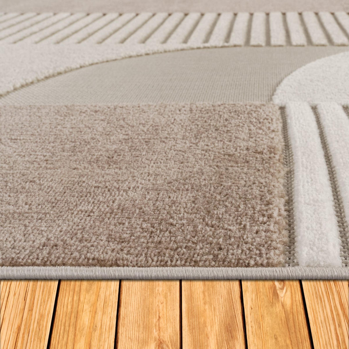 TEPPICH Kurzflor Abstrakt Wohnzimmer schmutzabweisend Beige Rund 200D - Beige, Textil (200/200cm) - KADIMA DESIGN