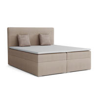 BOXBETT BASIC 200/200 Velours Beige mit Taschen-Federkernmatratzen 7 Zonen H4 - Beige, Holz/Holzwerkstoff (200/200cm) - Deine Möbel 24