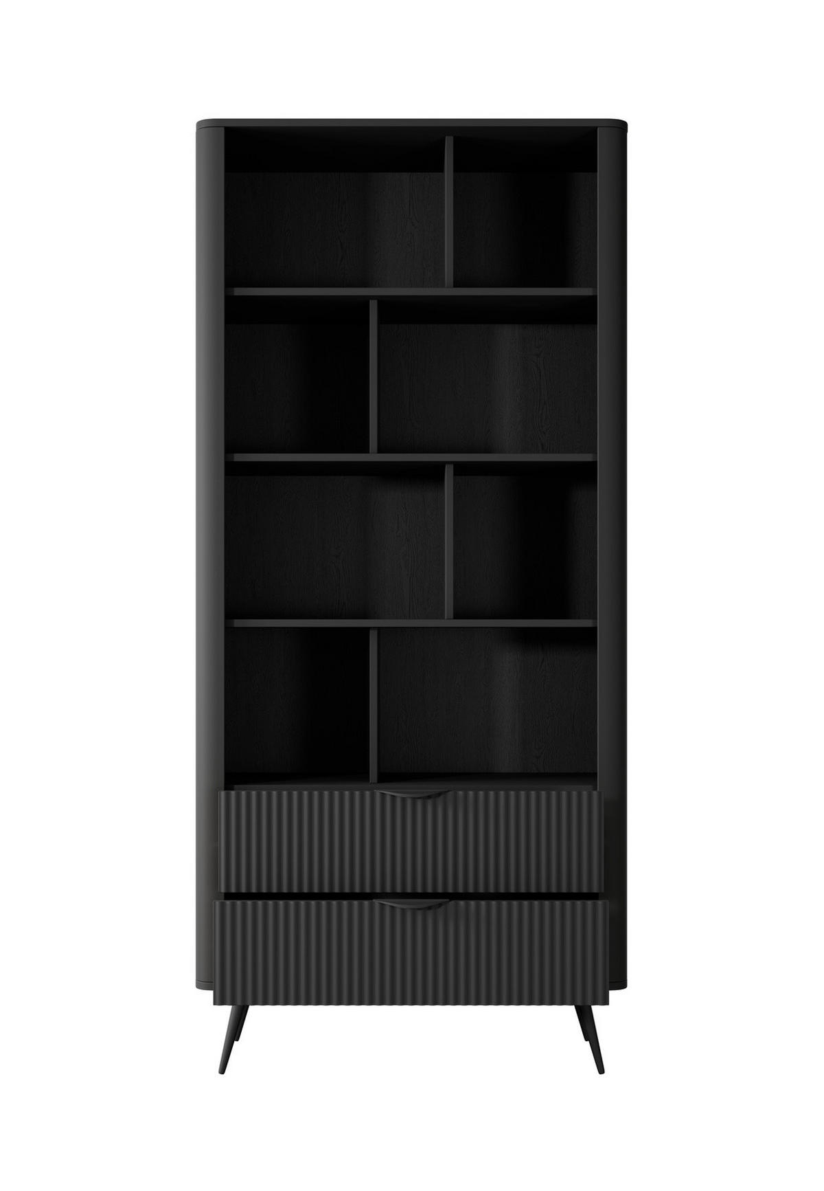 STANDREGAL Flore B Schwarz - 88 cm - mit 2 geriffelten Schubladen - Schwarz, Holz/Holzwerkstoff (88/194/38cm) - Ravio