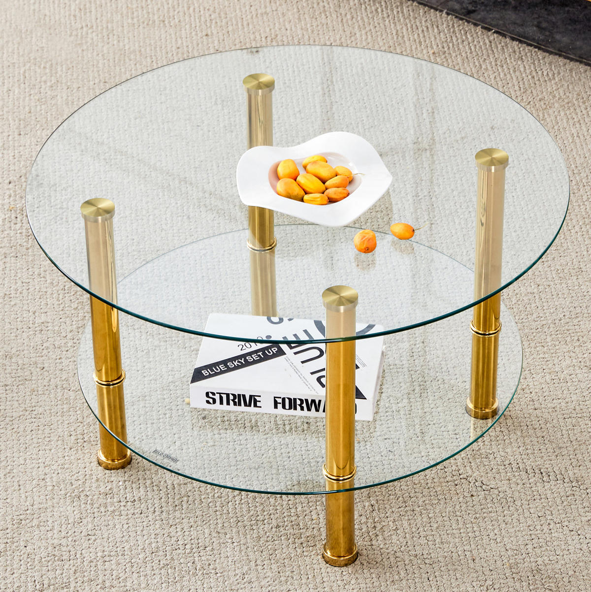 COUCHTISCH aus Glas und Metall Ø70/60x42 cm in Transparent mit 2 Ebenen - Transparent, Glas (70/70/42cm) - Modfu