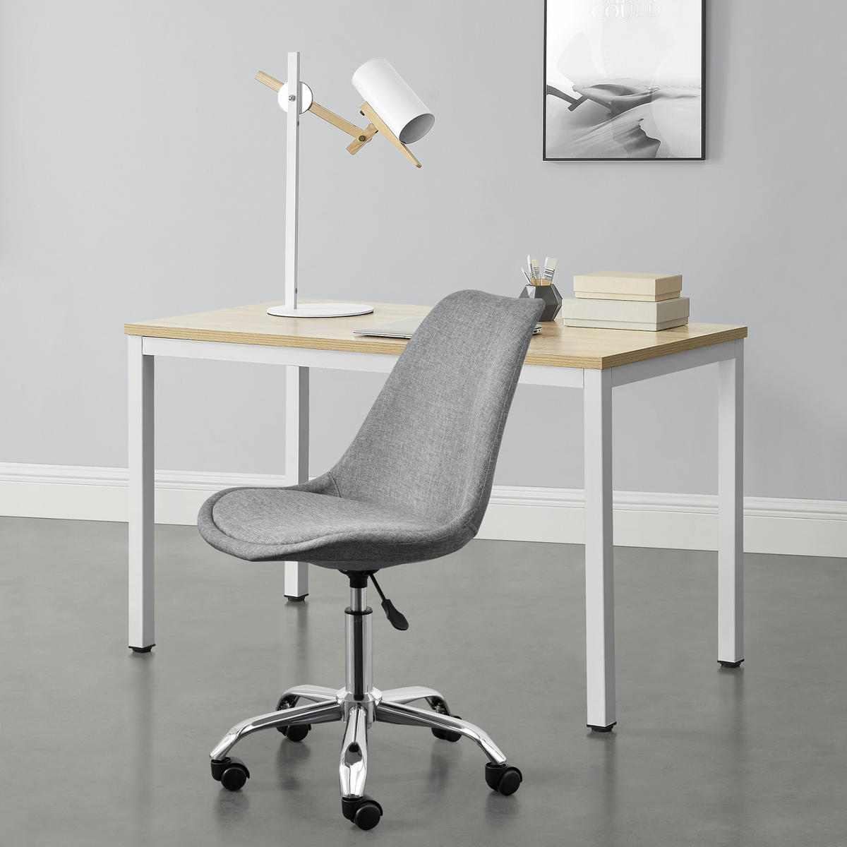 DREHSTUHL Atherton - Chromfarben/Dunkelgrau, Kunststoff/Textil (48/93/55cm) - [en.casa]