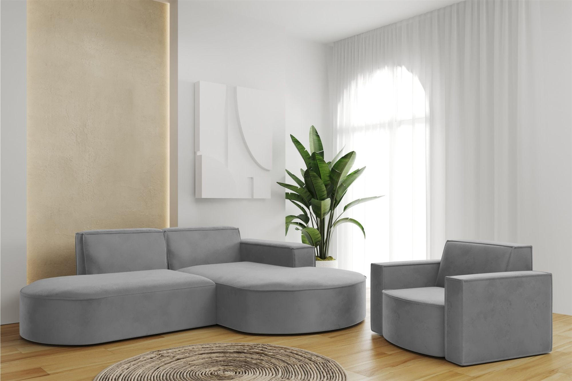 SOFASET Palma Ecksofa Sessel Opera - Grau, Holzwerkstoff/Textil (236/78/165cm) - Fun Möbel