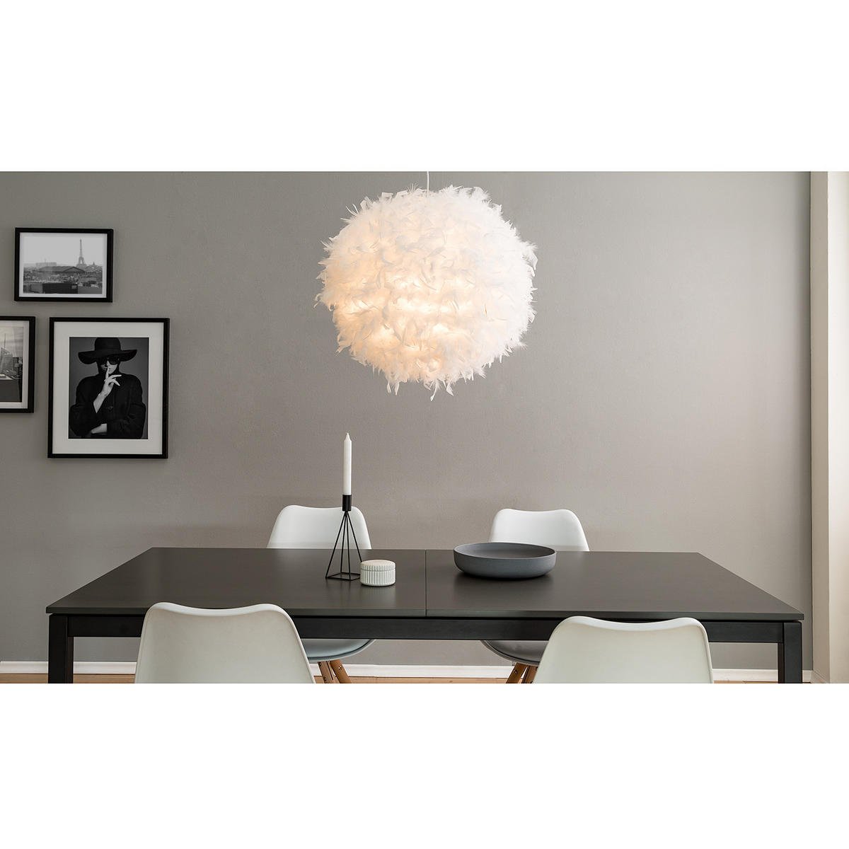 PENDELLEUCHTE - Federn, 1-flammig - Weiß, Naturmaterialien (45/45/145cm) - home24