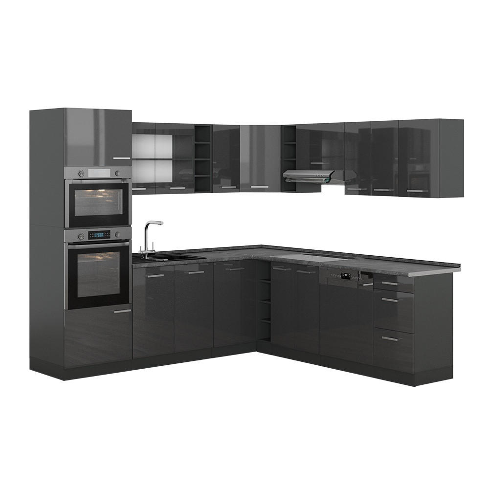HÖRNKÖK R-Line, Antracit högblank/antracit, 247 x 237 cm, AP Antracit - Antracit/Svart högglans, Träbaserade material (247/206.8/60cm) - Vicco