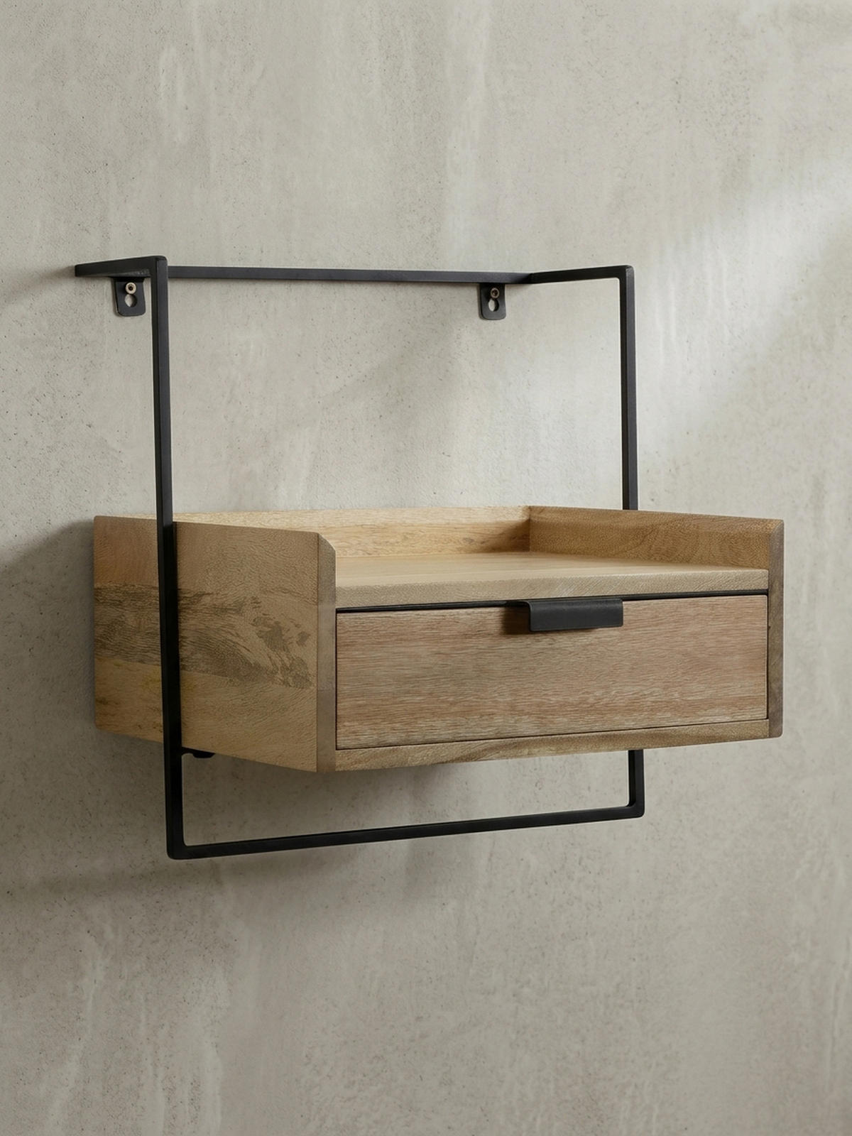 NACHTTISCH Mango Massivholz Wandmontage Schublade Boxspringbett, Beige 44x35x45 cm - Beige/Schwarz, Holz/Metall (44/45/35cm) - KADIMA DESIGN