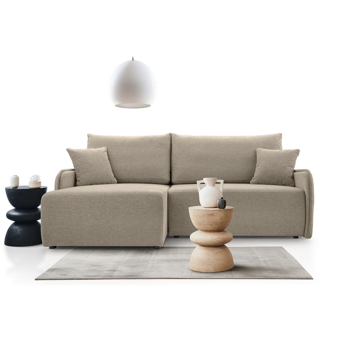 ECKSOFA Netarro, Dunkelbeige Chenille, linksseitig - Beige/Schwarz, Kunststoff/Textil (198/147cm) - Selsey