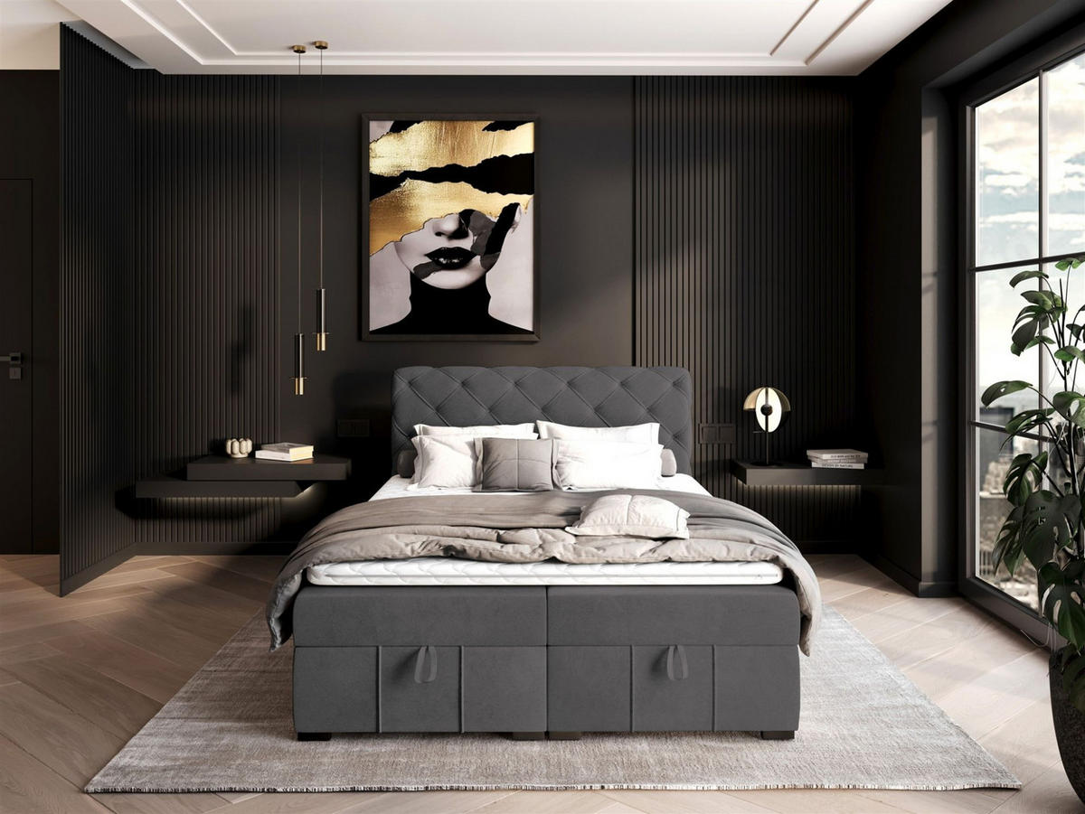 BOXBETT Gisel - Dunkelgrau, Holzwerkstoff/Textil (180/200cm) - Fun Möbel