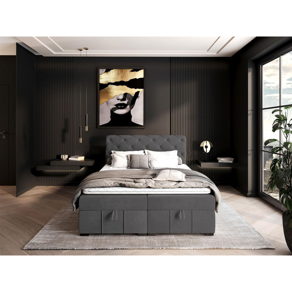 Thumbnail - Fun Möbel Boxbett, Dunkelgrau, Textil, 120x200 cm, Schlafzimmer, Betten, Boxspringbetten