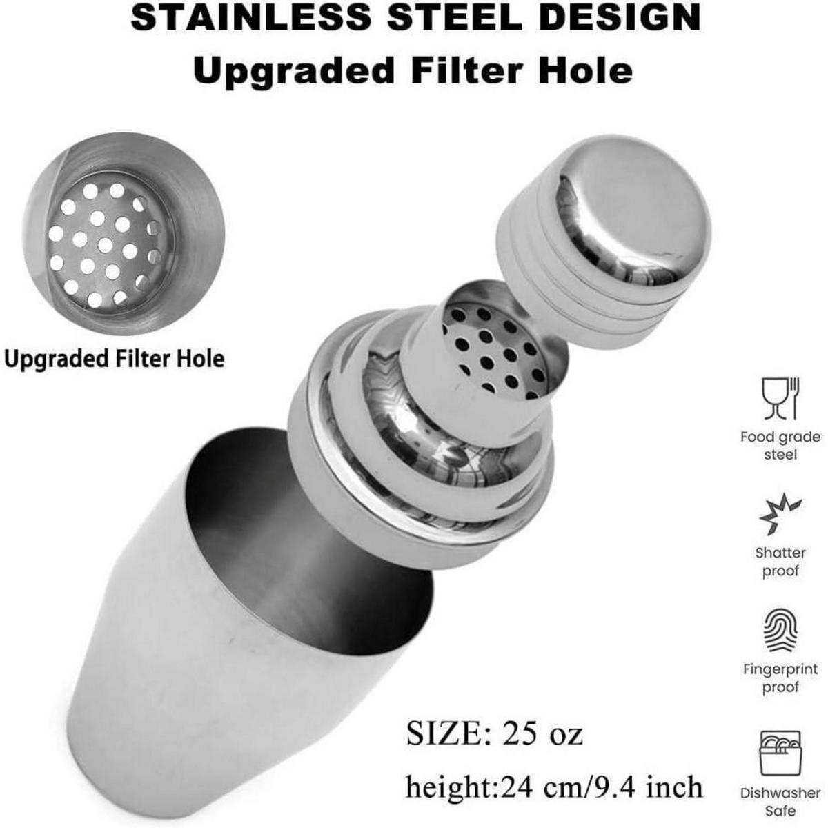 COCKTAILSHAKER Edelstahl 750 ml mit Sieb - Silberfarben, Metall (9.4/8.9/24cm)