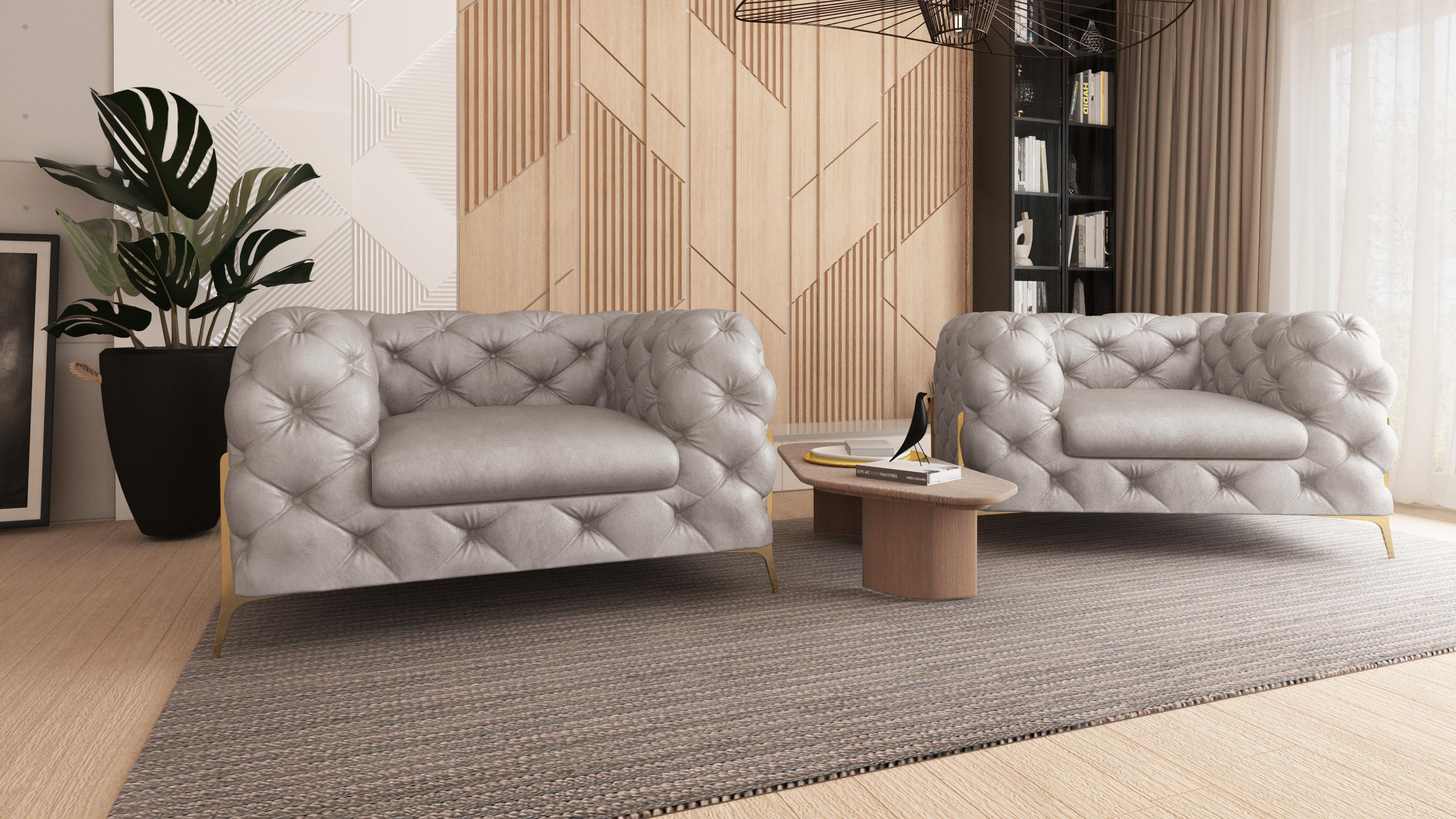 CHESTERFIELD-SESSEL Vertex Grau Samt - Goldfarben/Grau, Holz/Textil (125/75/100cm) - S-Style Möbel
