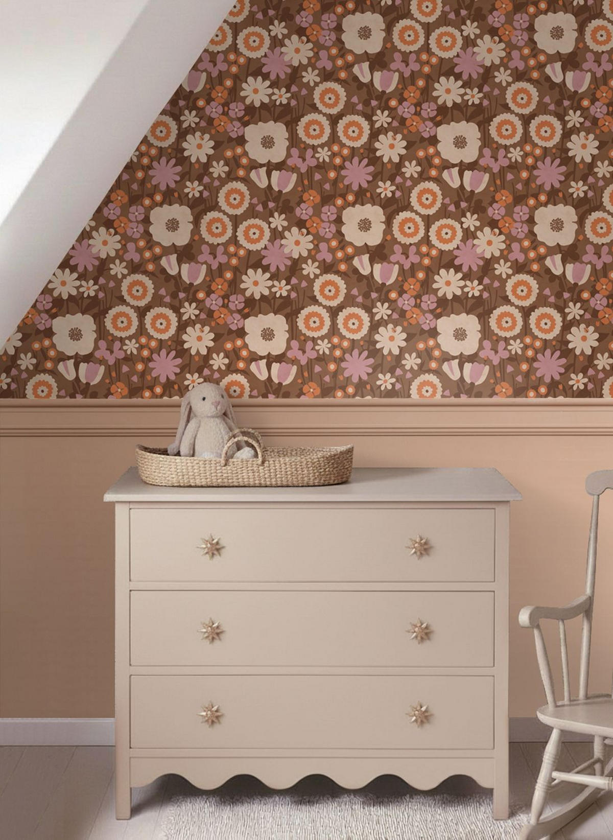 TAPETE Retro Blumen 50 x 900 cm - Braun, Papier (50/0.1cm) - ESTAhome