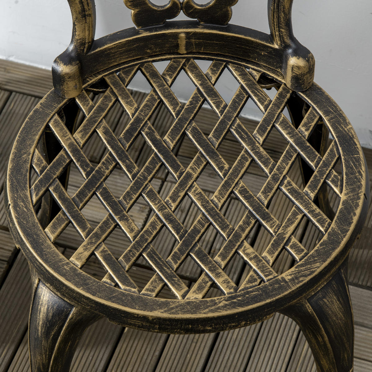 BALKONSET 3-teilig DE-14086 Imitat-Schmiedeeisen, mit Schirmhalterung Schwarz - Bronzefarben, Metall - ComfortXL